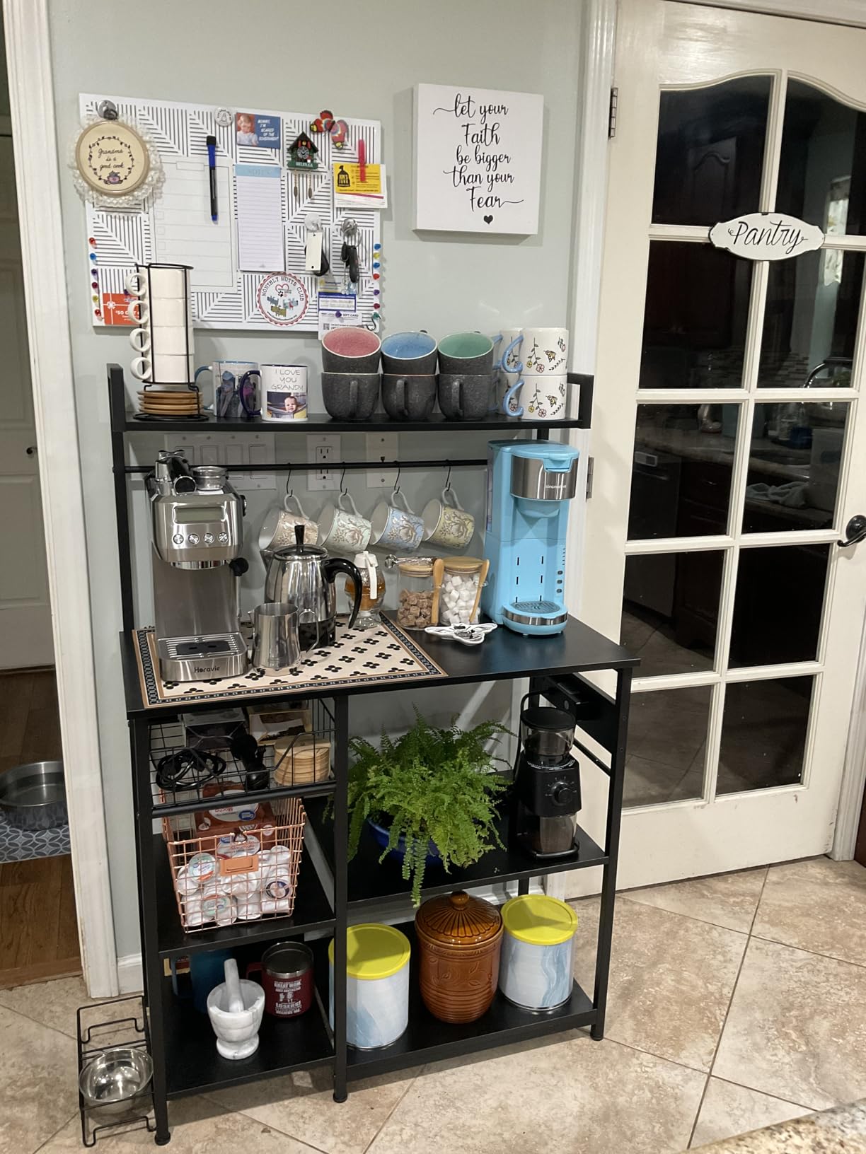 HOOBRO Bakers Rack with Power Outlet, 35.4 Inches Coffee Bar with Mesh Basket, Microwave Stand with 4 S-Shaped Hooks, Kitchen Bakers Rack with Storage, Easy to Assemble, Rustic Brown BF05HB01 customer photo 2