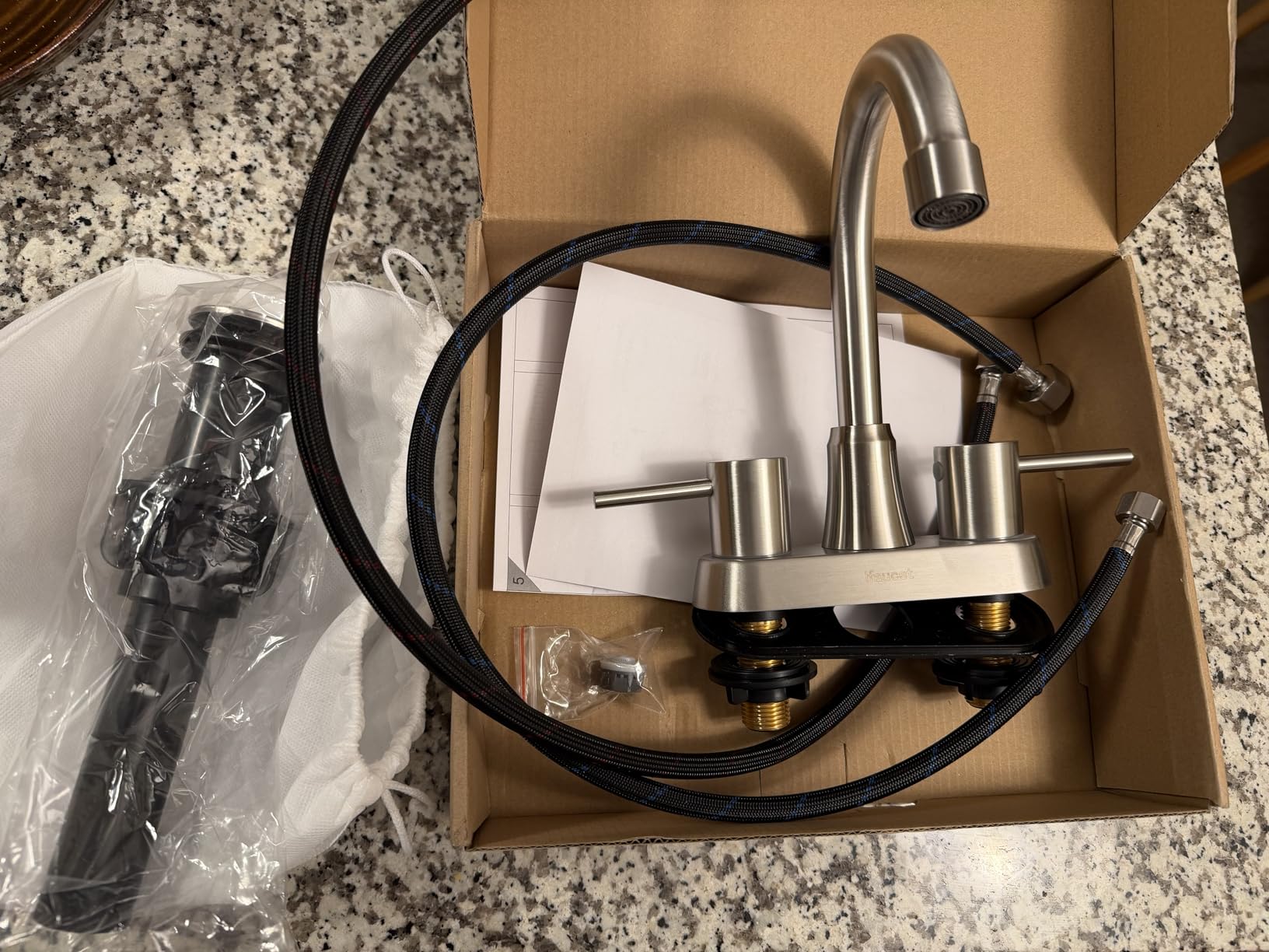 Bathroom Faucets, Bathroom Faucet 3 Hole, Bathroom Sink Faucet, Faucet for Sink 4 Inch 2 Handle Centerset, Lead-Free, with Copper Pop Up Drain (Brushed Nickel) customer photo 2