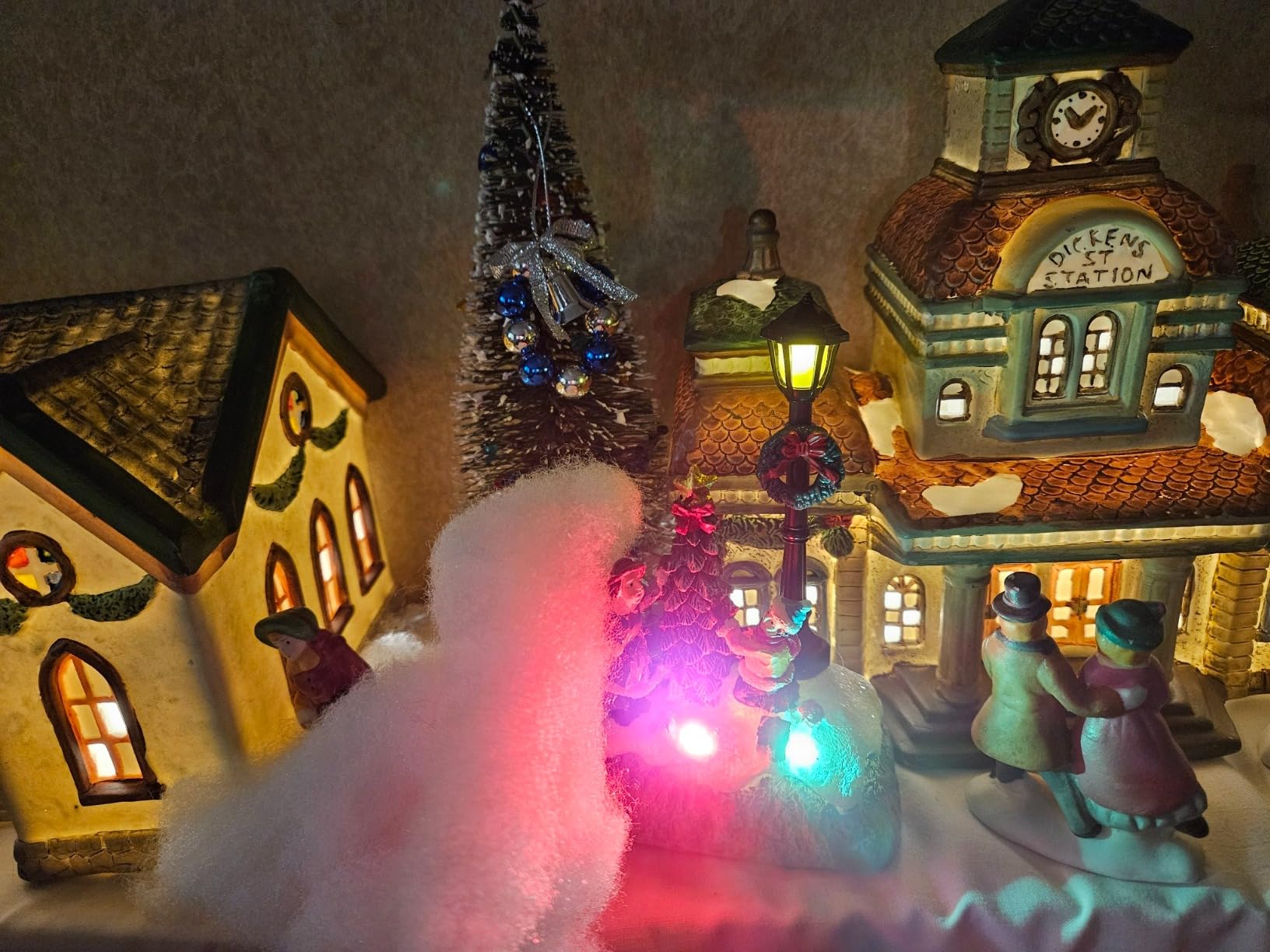 Karenhi 2 Pcs Christmas Village Set with LED Light Figurines,Rustic Style | Santa Snowman Angel Scene, Resin Holiday Centerpiece, Xmas Ornament for Home Mantel Display, Winter Table Accessories customer photo 2