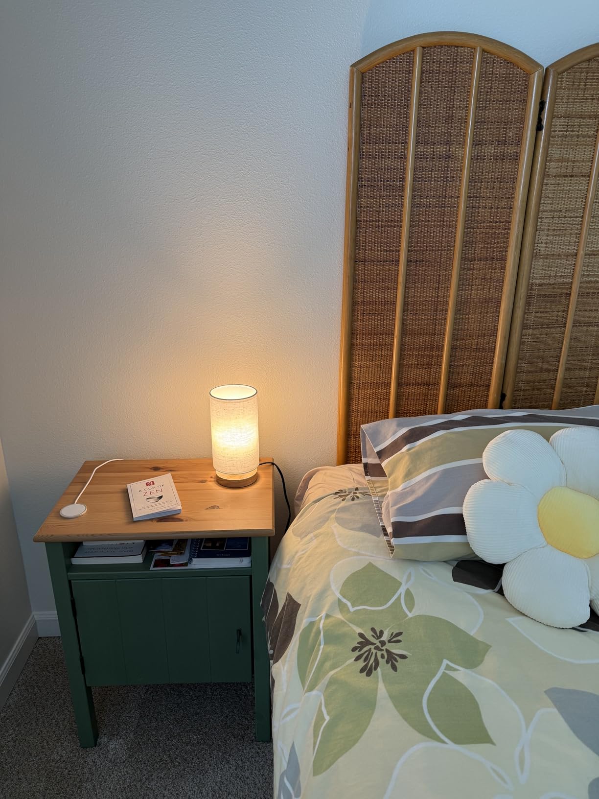 Small Bedside Night Table Lamp for Bedroom, Minimalist Nightstand Lamp with Round Fabric Linen Shade, Study Reading Desk Lamp for Kids Room, Living Room, College Dorm, Home, Office customer photo 2