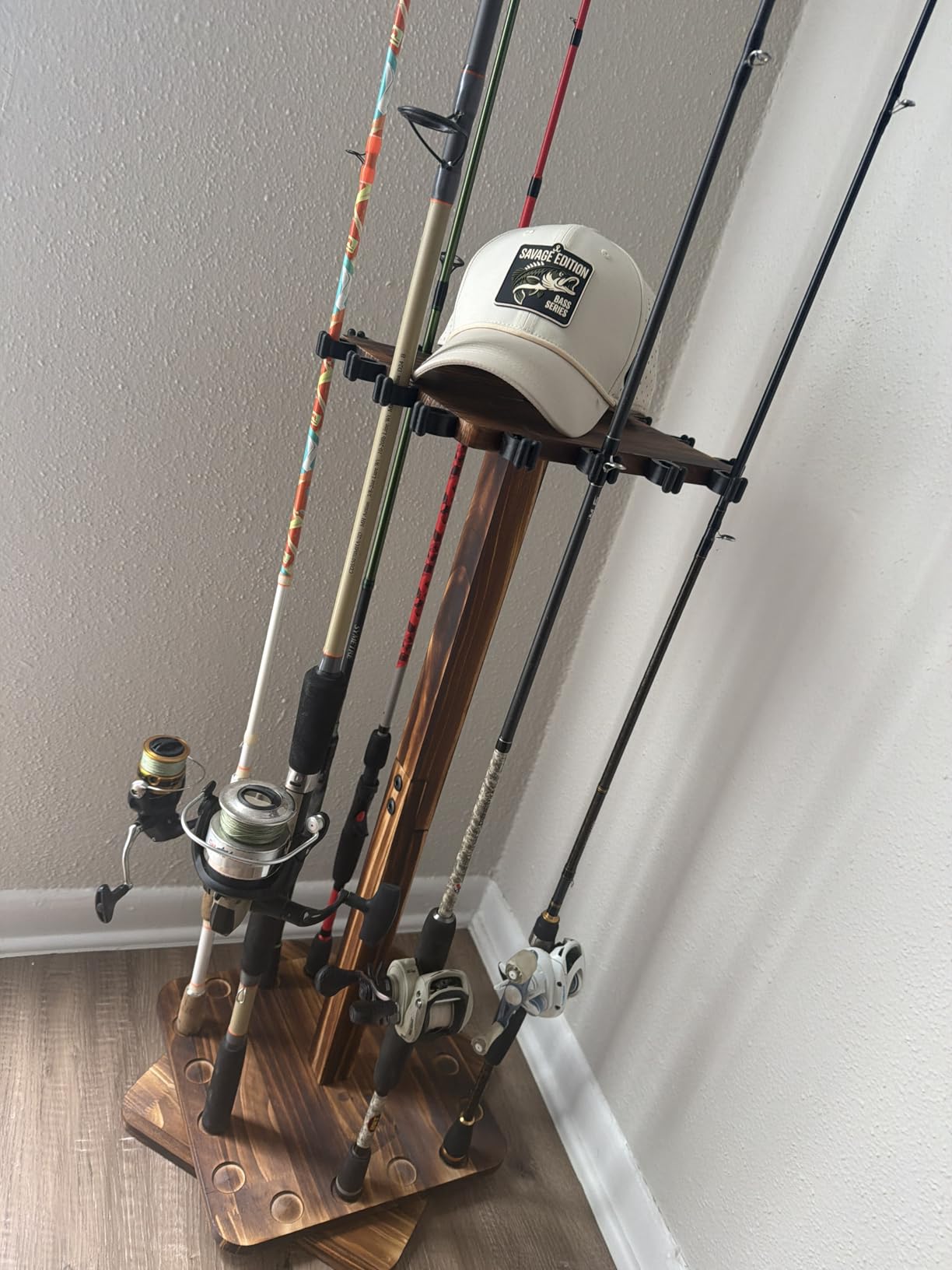 Ghosthorn Rotating Fishing Rod Holder for Garage,Wood Floor Stand Pole Rack customer photo 2