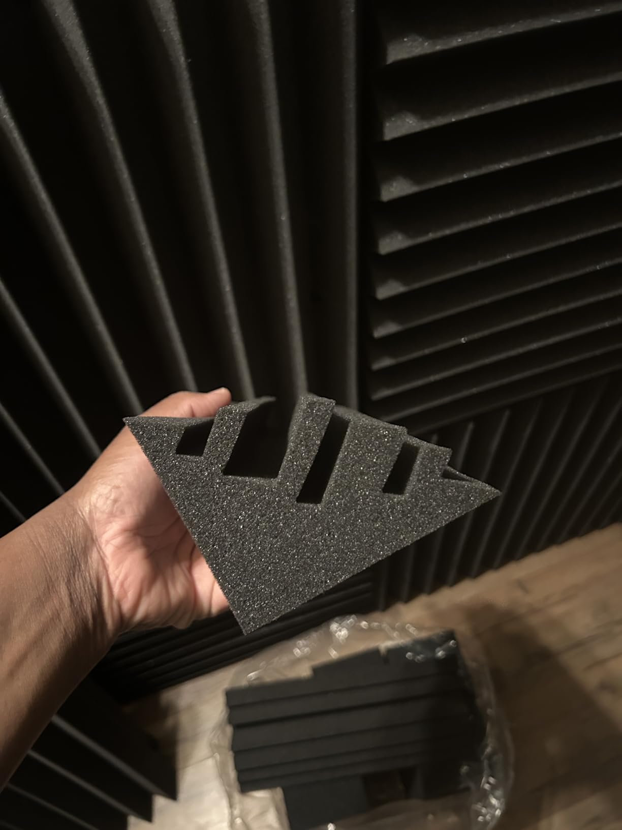 TroyStudio Bass Traps - 12 Pcs 4 X 4 X 12 Inches Dense Thick Studio Bass Foam Corner, Acoustic Treatment Panel Absorbing Echo Reverb, Low Frequency Sound Absorber for Music Room Home Recording Studio customer photo 2