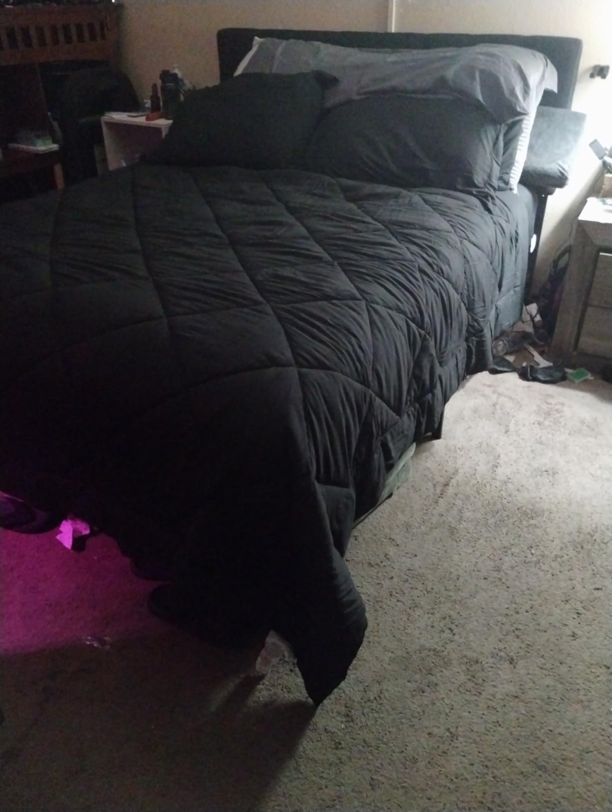 Love's cabin Queen Comforter Set Black, 7 Pieces Queen Bed in a Bag, All Season Bedding Sets with 1 Comforter, 1 Flat Sheet, 1 Fitted Sheet, 2 Pillowcase and 2 Pillow Sham customer photo 1