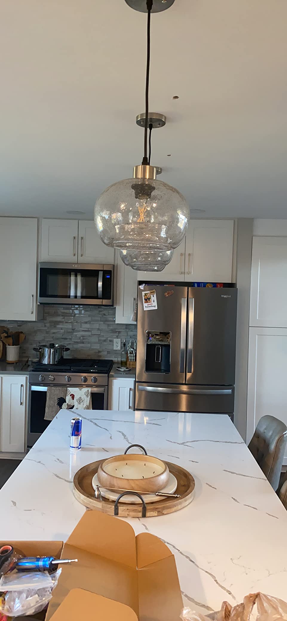 CASAMOTION Glass Pendant Lights, Marble Clear, 2 Pack | Modern Rustic Kitchen Island Dining Room Table,Adjustable Cord,,Brushed Nickel,ETL Certification customer photo 1