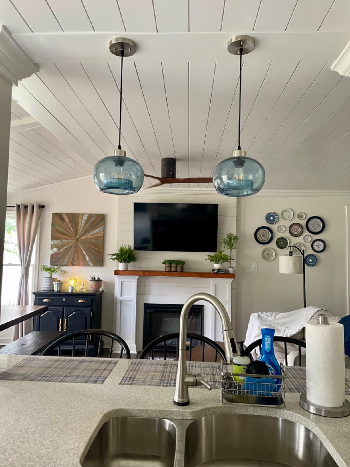 CASAMOTION Glass Pendant Lights, Marble Clear, 2 Pack | Modern Rustic Kitchen Island Dining Room Table,Adjustable Cord,,Brushed Nickel,ETL Certification customer photo 2
