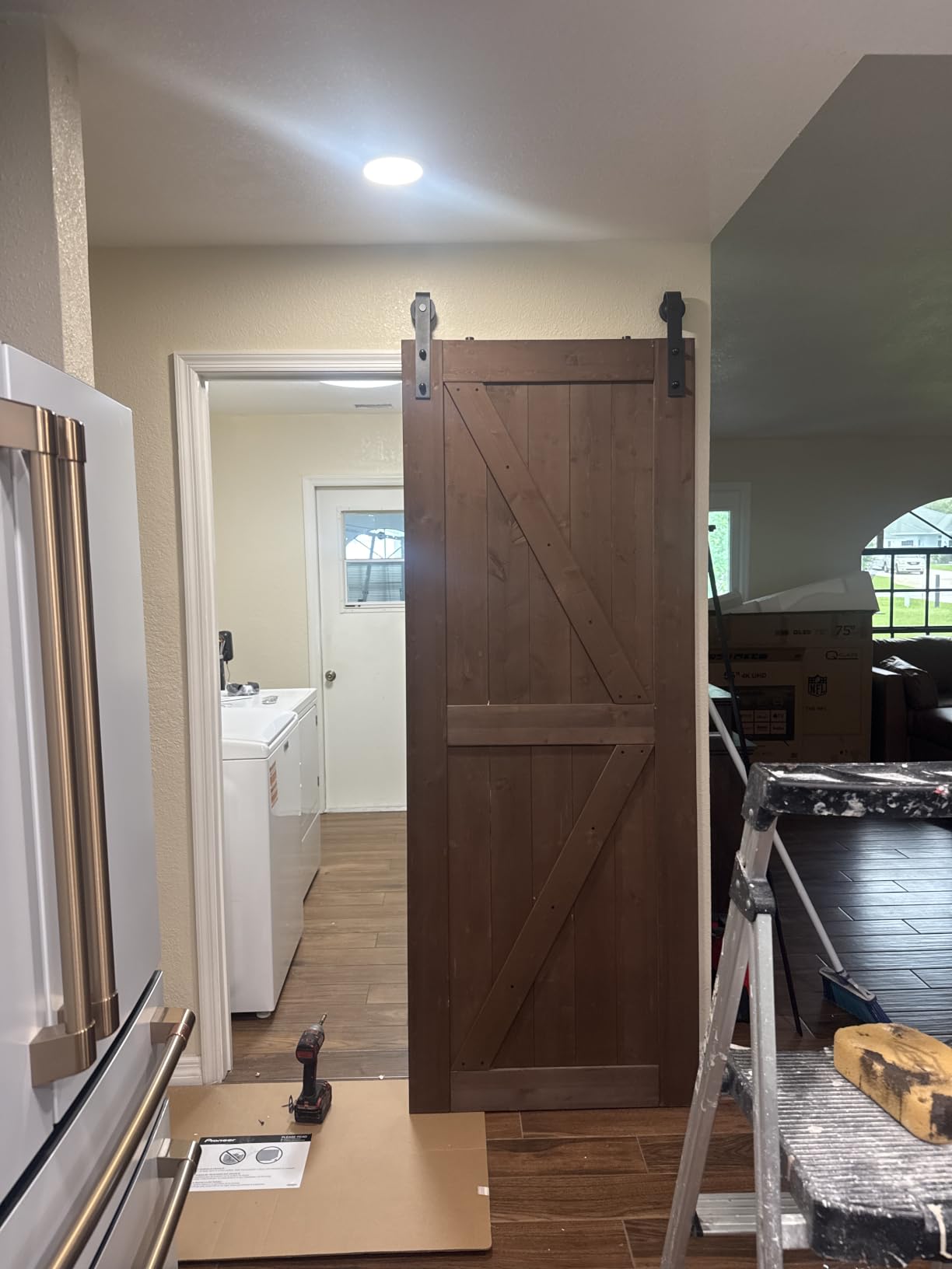 32x84 inch Sliding Barn Wood Door Slab with 5.5ft Hardware Kit and Handle, Coffee, K Shape, Simple DIY Assembly customer photo 1