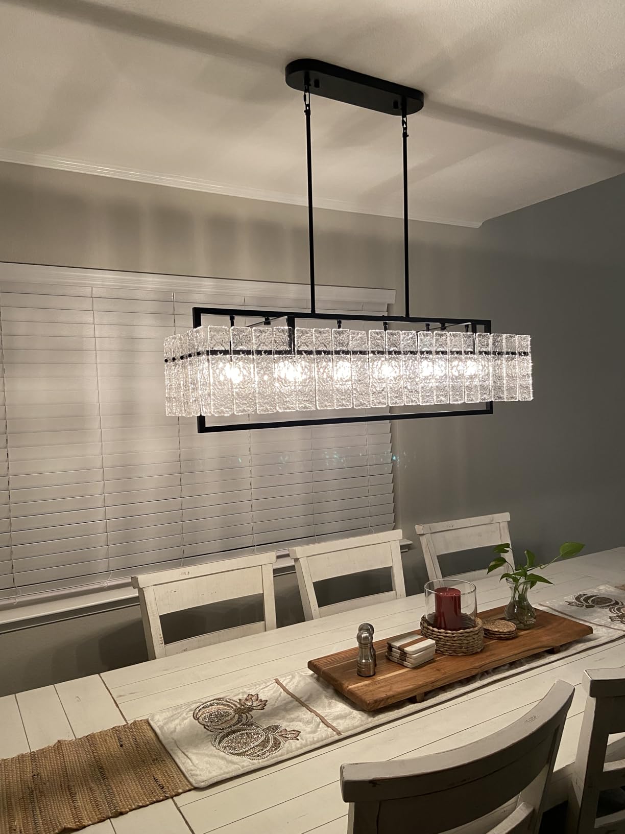IKK Modern Rectangle Black Crystal Chandeliers for Dining Room, 42