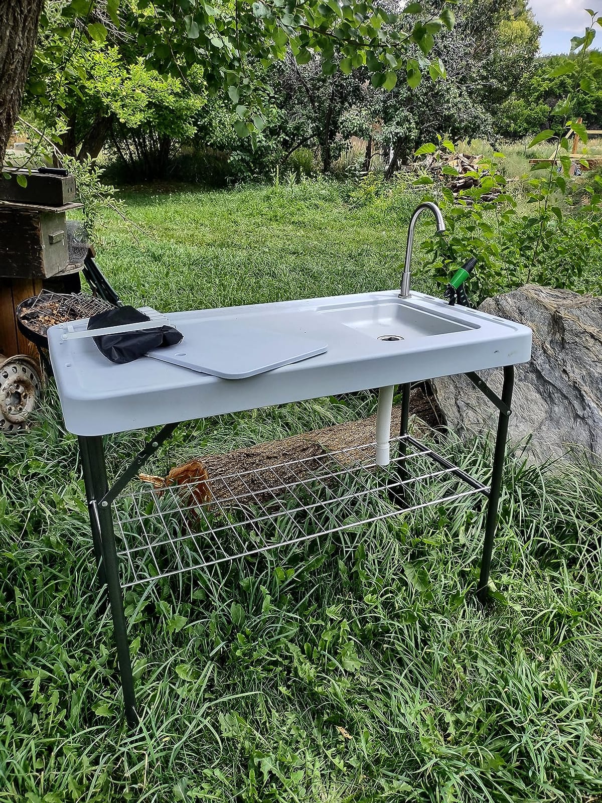 Dragosum Outdoor Sink Fish Cleaning Table Portable Camping Table with Faucet Hose Hook Up Grid Rack, Fish Fillet Camping Sink Table, Fish Cleaning Kit for Picnic Beach Patio customer photo 1