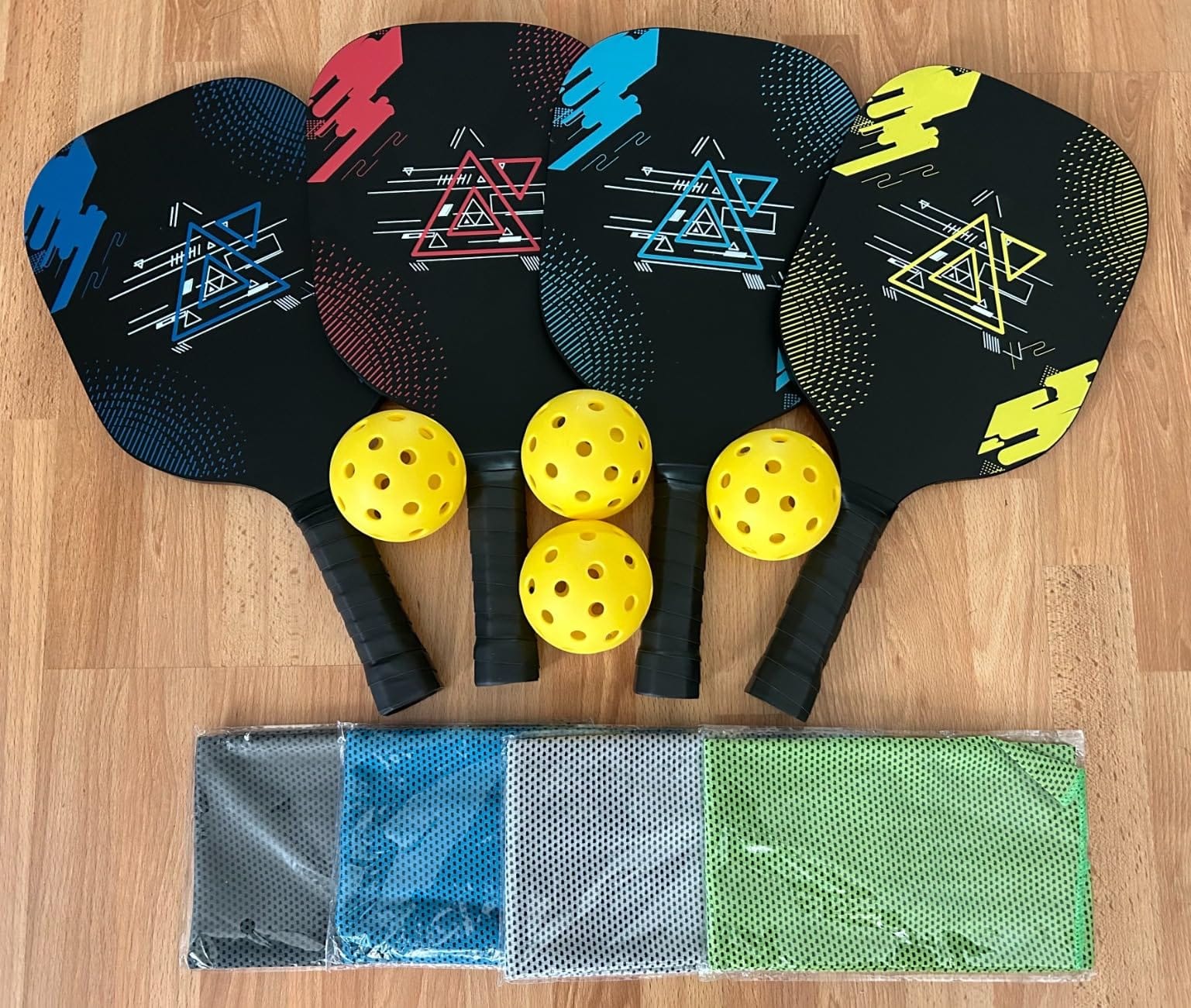 Pickleball Paddles Set of 4, Wood Pickleball Set with Comfort Grip | 4 Cooling Towels, 4 Pickleball Balls & Carry Bag. Cushion Grip Wood Paddle Set for Men, Women, Beginners customer photo 1