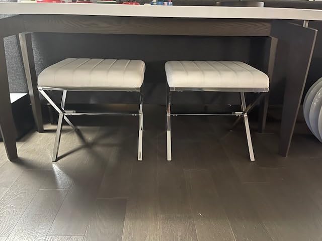 DUHOME Vanity Stool,Modern PU Leather Ottoman Stool Chair for Vanity Bench with Metal X Legs, Rectangle Makeup Stools Padded Foot Rest Ottoman for Makeup Room, Living Room, Bathroom,White customer photo 1