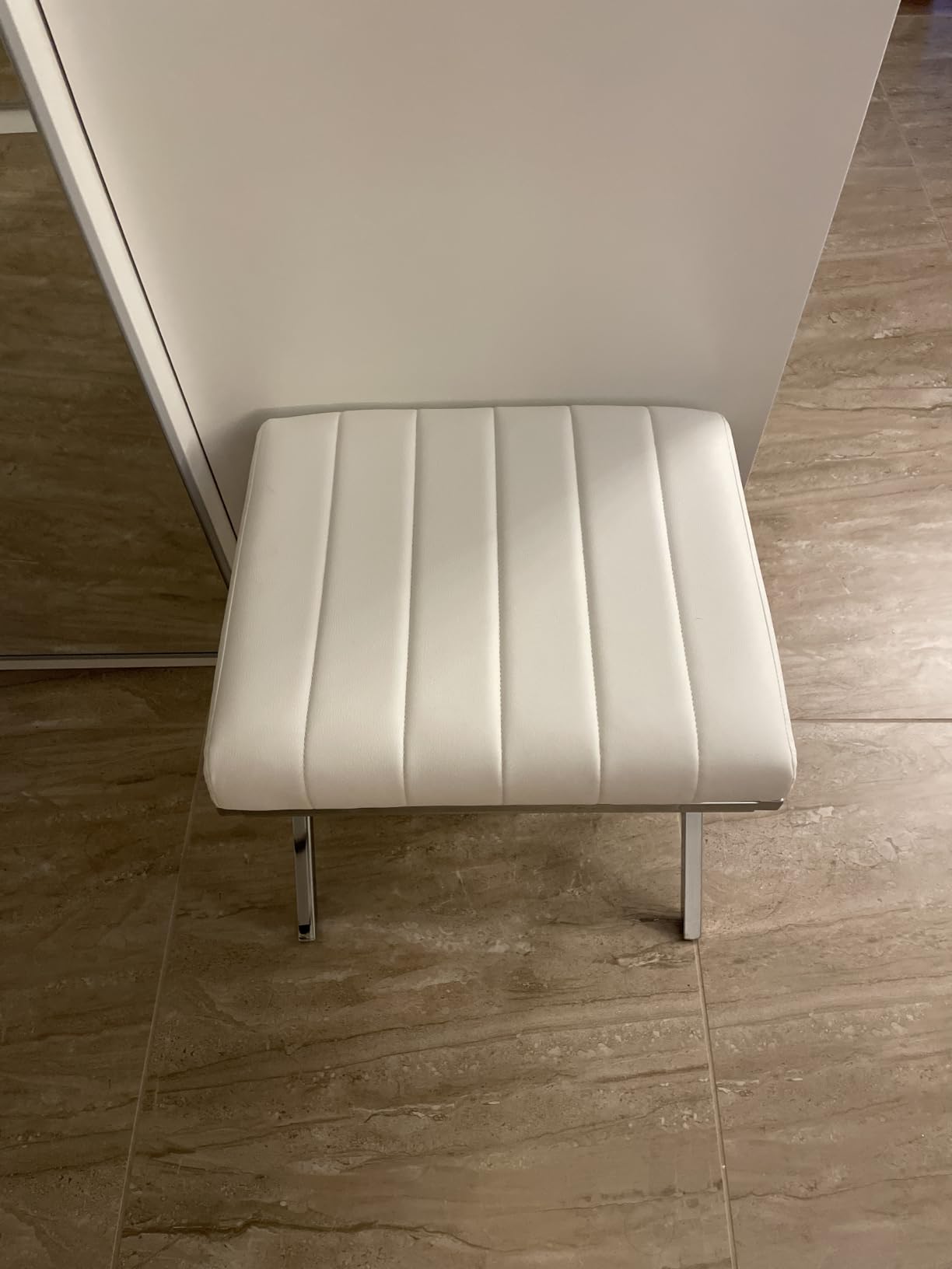 DUHOME Vanity Stool,Modern PU Leather Ottoman Stool Chair for Vanity Bench with Metal X Legs, Rectangle Makeup Stools Padded Foot Rest Ottoman for Makeup Room, Living Room, Bathroom,White customer photo 2