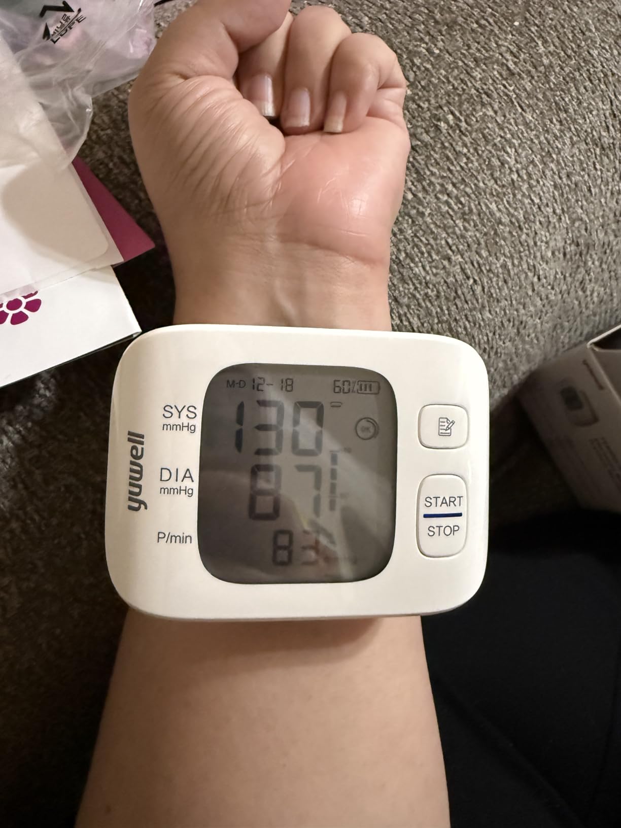 yuwell Wrist Blood Pressure Monitor | Clinical Accuracy, BP Machine for Home Use | Ultra Light Weight, Smart Inflation Blood Pressure Cuff, Large Display, 74 Readings, Rechargeable customer photo 2