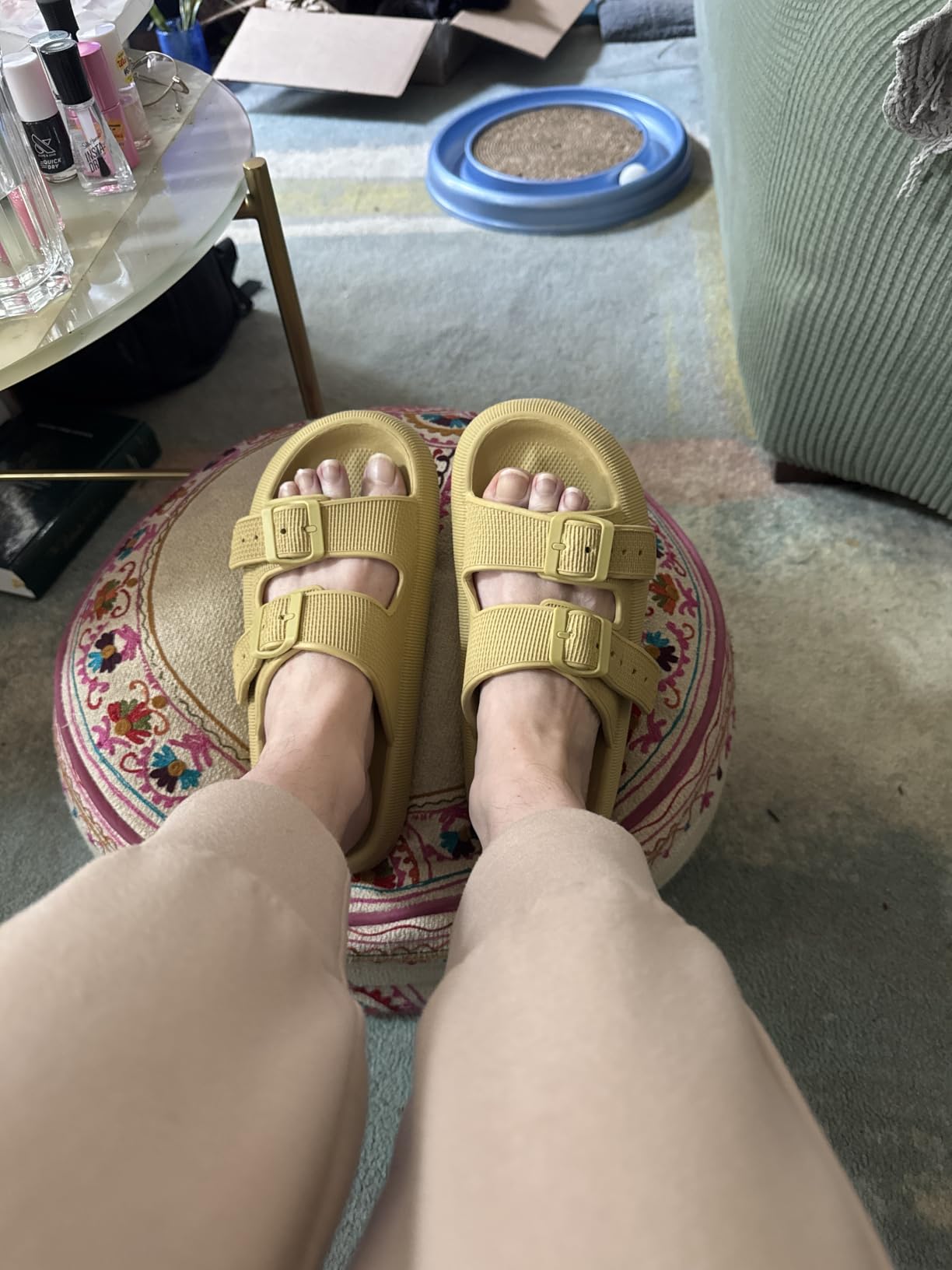 CUSHIONAIRE Fame Pillow Recovery Sandals for Women, Adjustable Double Buckle Waterproof EVA Cloud Slides for Women customer photo 2