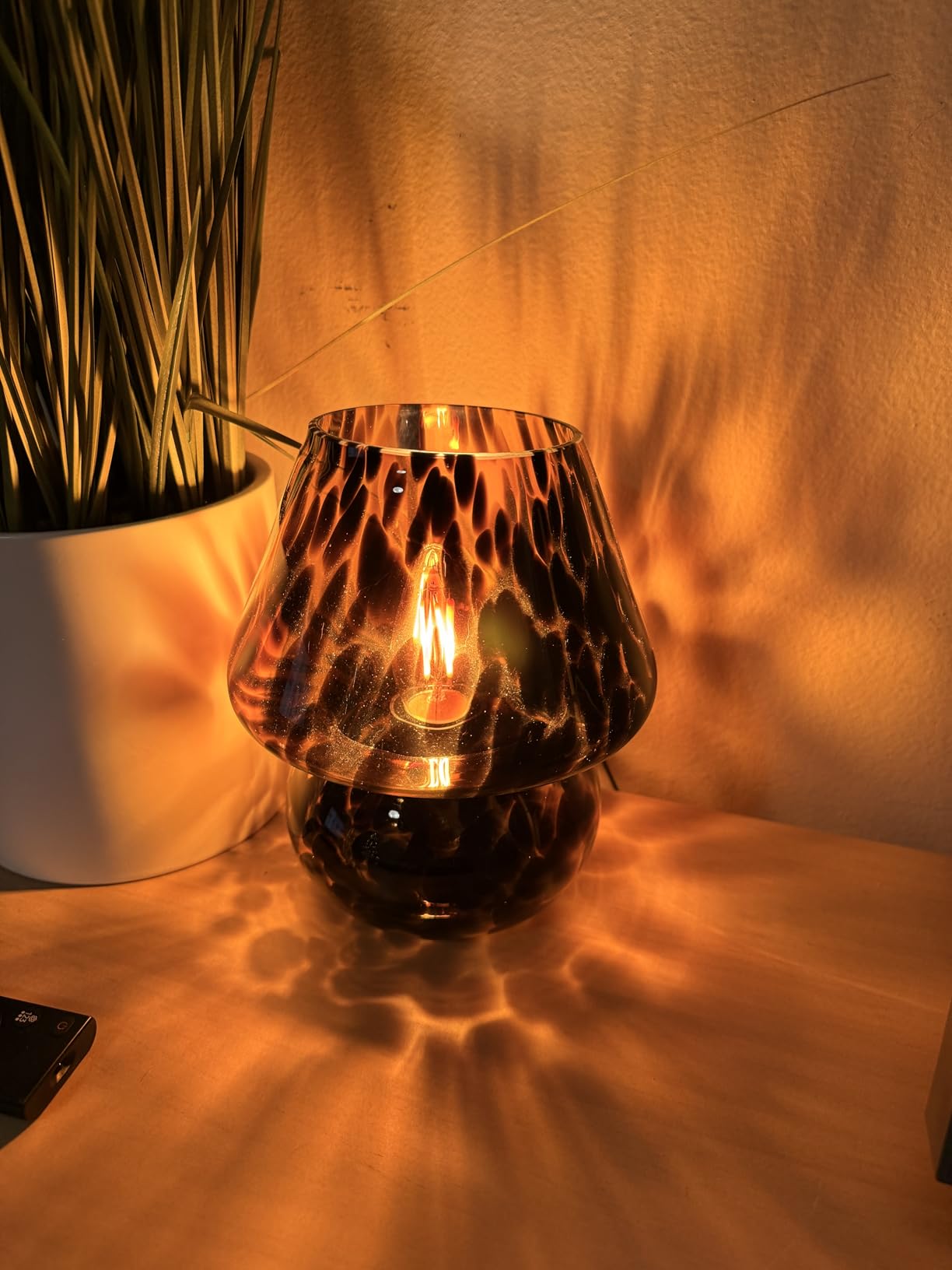 ONEWISH Mushroom Lamp Small Vintage Table Lamp for Bedroom Nightstand, Bedside Lamp Translucent Glass Stepless Dimmable, Murano Aesthetic Home Decor for Living Room Kitchen(Black) customer photo 2