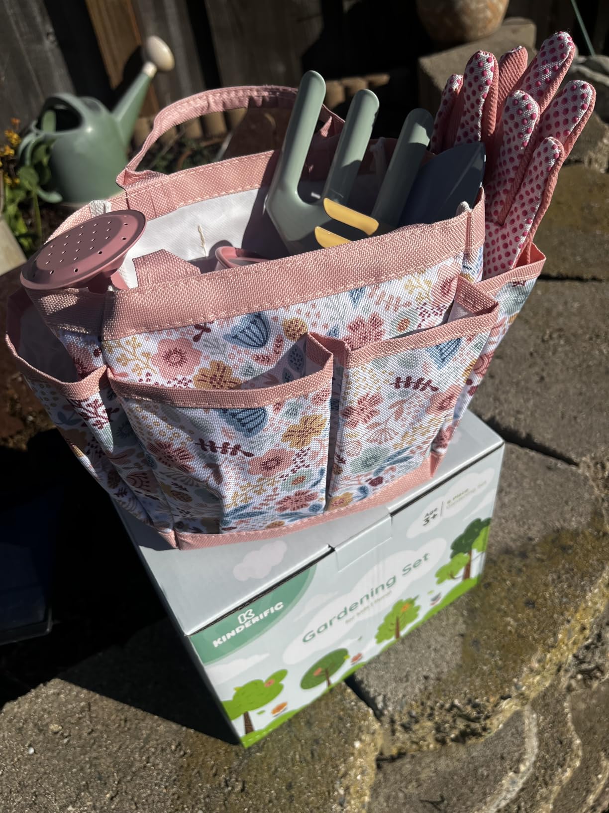 Gardening Set, Tool Kit, for Kids, STEM, Includes Tote Bag, Spade, Watering Can, Rake, Fork, Trowel and Gloves (Ocean Blue) customer photo 1