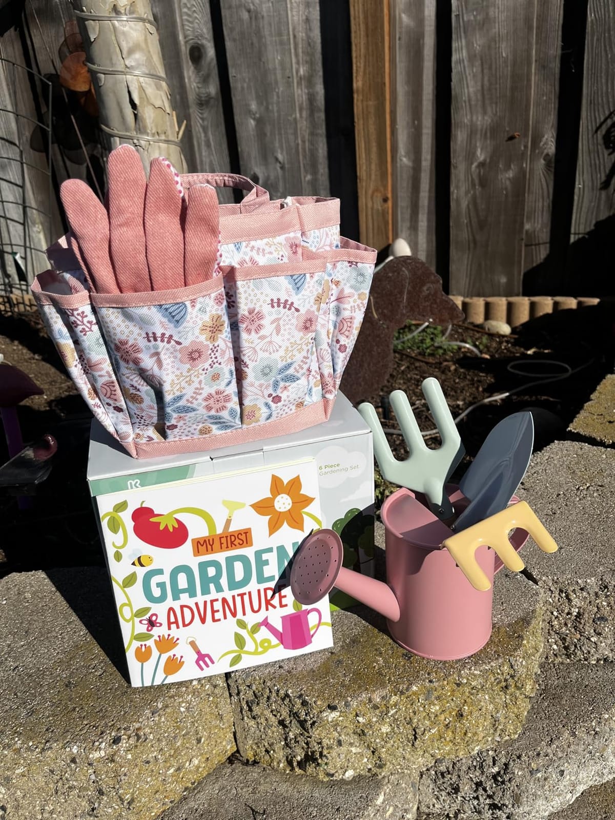 Gardening Set, Tool Kit, for Kids, STEM, Includes Tote Bag, Spade, Watering Can, Rake, Fork, Trowel and Gloves (Ocean Blue) customer photo 2