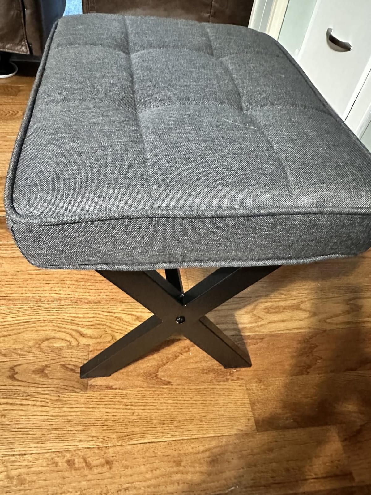 LUE BONA Square Linen Makeup Stool, Metal X Legs, Small Ottoman Stool Chair for Vanity, Modern Padded Seat Foot Rest for Makeup Room, Bathroom customer photo 1