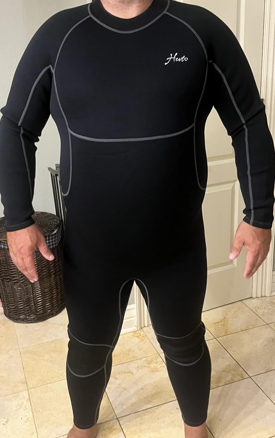 Hevto Men Wetsuit 3/2mm Neoprene Back Zipper for Surfing Diving customer photo 1