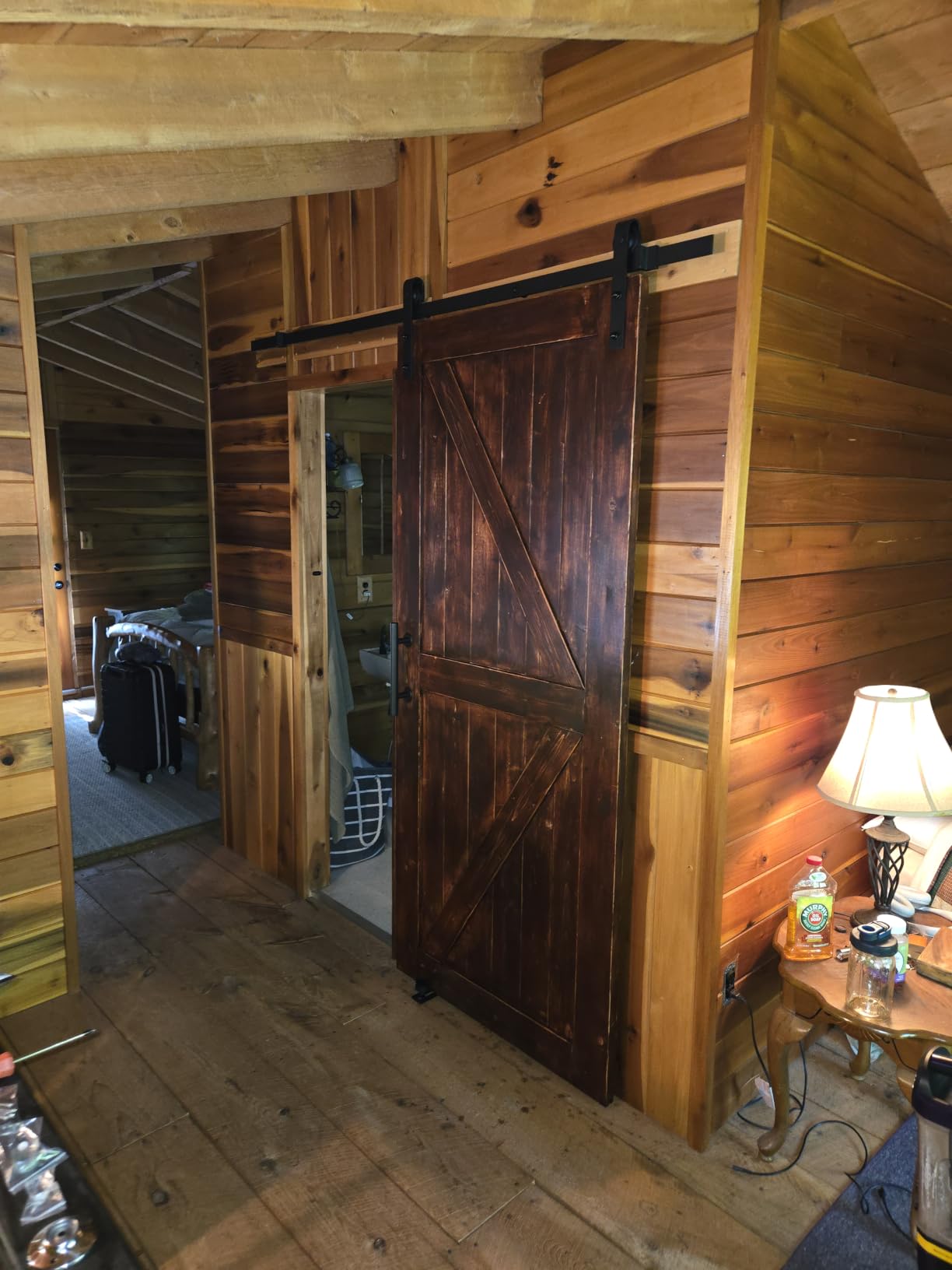 SMARTSTANDARD 36in x 84in Sliding Barn Door with 6.6ft Barn Door Hardware Kit Included, Unfinished Solid Spruce Wood Door, Assembly Required, DIY, Stainable, Natural | Unfinished Solid Spruce Wood Door, Assembly Required, DIY, Stainable, Natural customer photo 1