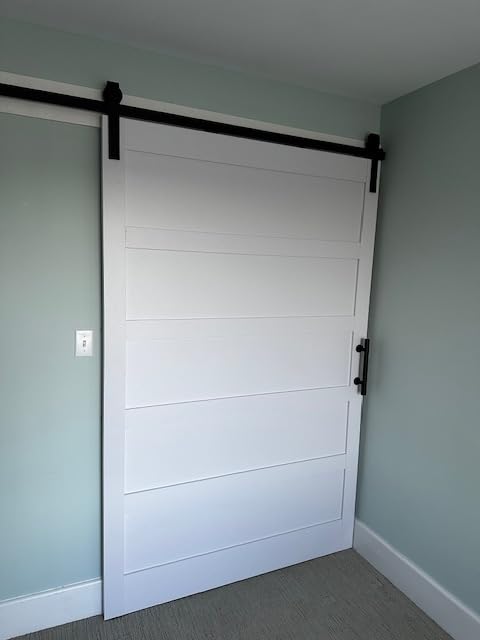 Fredbeck 36x84 inch White Barn Door with 6.6FT Sliding Door Hardware Kit Included & Handle,Solid,MDF,PVC Surface,DIY Assembly,5-Panel,Fit 33in-34in Opening customer photo 1