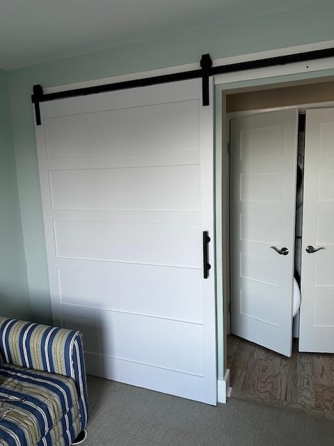 Fredbeck 36x84 inch White Barn Door with 6.6FT Sliding Door Hardware Kit Included & Handle,Solid,MDF,PVC Surface,DIY Assembly,5-Panel,Fit 33in-34in Opening customer photo 2