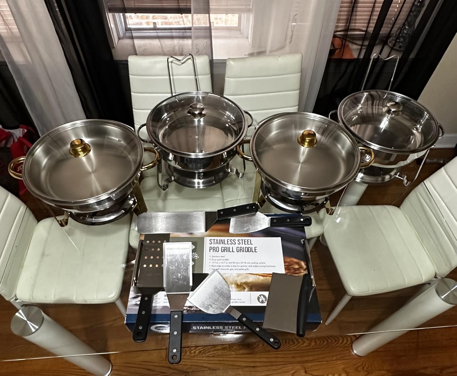 ROVSUN 5QT 4 Packs Chafing Dish Buffet Set Gold Accent, Round Stainless Steel Buffet Warmer Chafers and Warmers Sets with Glass Lid & Lid Holder for Catering Events Parties Weddings Dinners customer photo 1