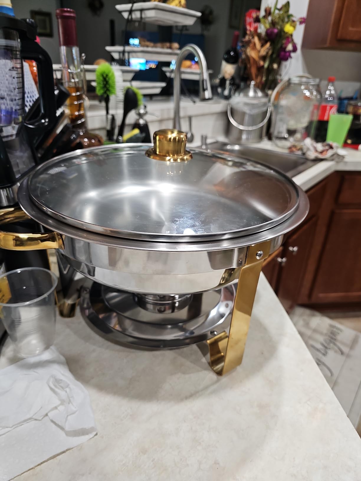 ROVSUN 5QT 4 Packs Chafing Dish Buffet Set Gold Accent, Round Stainless Steel Buffet Warmer Chafers and Warmers Sets with Glass Lid & Lid Holder for Catering Events Parties Weddings Dinners customer photo 2