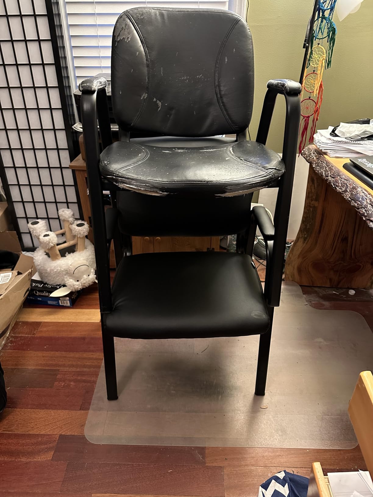 Oline Leather Guest Chair with Padded Arms, Reception Meeting Conference Waiting Room Lobby Home Desk Big and Tall Executive Office Chair, Black (2 Pack) customer photo 2
