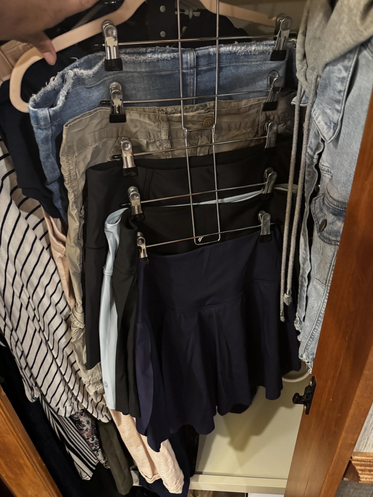 Pants Hangers with Clips,Space Saving Hanging Closet Organizer-6 Tiers Skirt Hangers with 360° Swivel Hook,Closet Organizer-Clothes Hangers- College Dorm Essentials Apartment Essentials-2 Pack customer photo 2