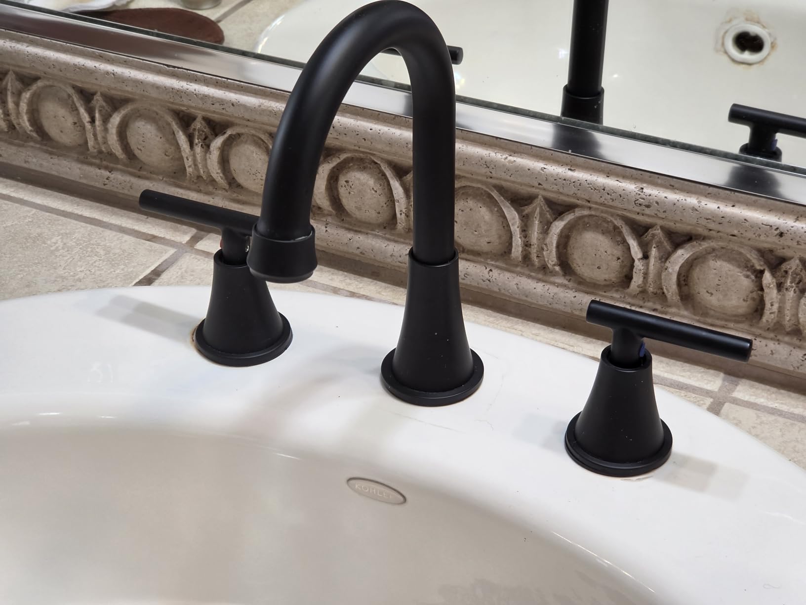 Bathroom Faucet 3 Hole, Matte Black Faucets with Drain and Supply Lines customer photo 2