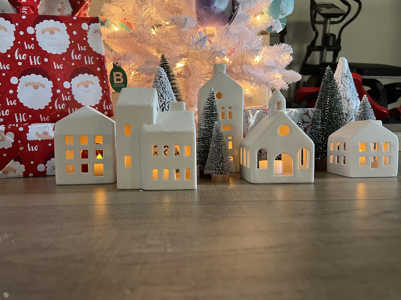 Christmas Decorations - Christmas Village Sets of 5 Lighted Ceramic Houses with Remote Control & 9 Trees - Indoor White Xmas Holiday Rustic Unique Decor for Home Table Room Farmhouse Decoration customer photo 1