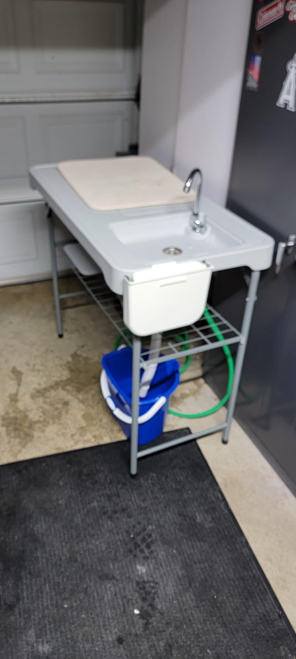 Allpop Fish Cleaning Table with 2 Sinks, 42.5'' Portable Folding Camping Fish Station with Foldable Faucet, Drainage Hose, Sprayer, Grid Rack, Storage Box, Drawer & Grooves for Picnic, White customer photo 2