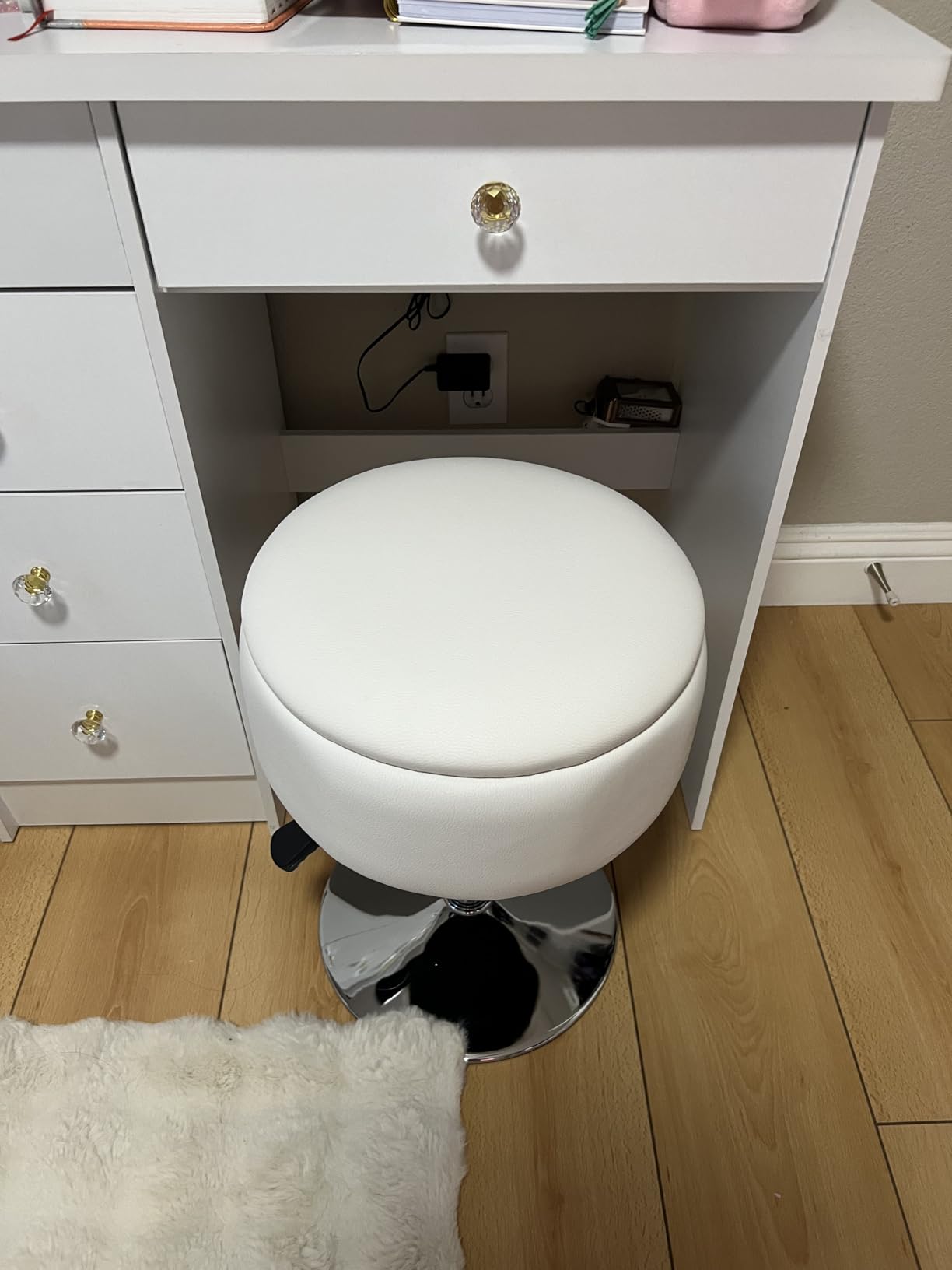 Adjustable Vanity Stool with Storage Swivel Vanity Chair Makeup customer photo 1