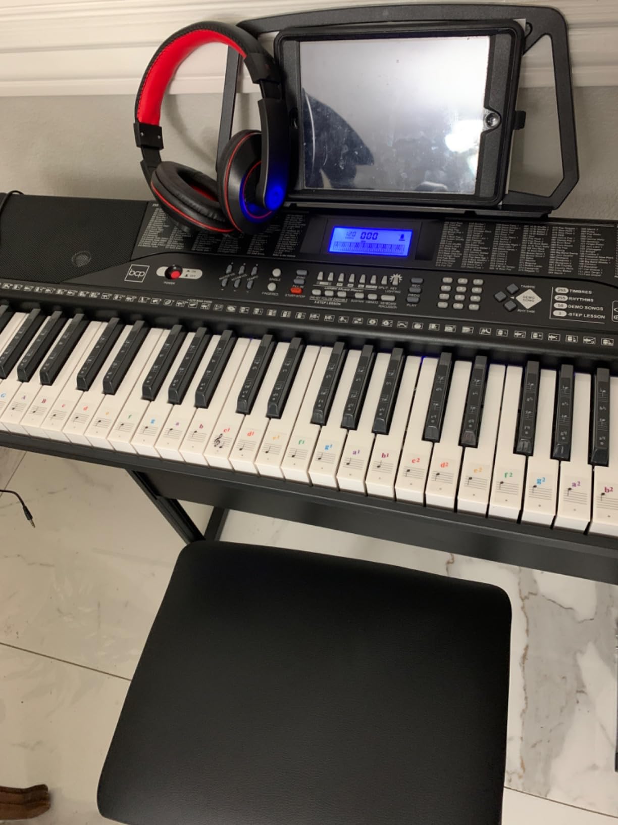Best Choice Products 61-Key Beginners Complete Electronic Keyboard Piano Set w/Lighted Keys, LCD Screen, Headphones, Stand, Bench, Teaching Modes, Note Stickers, Built-In Speakers - Pink customer photo 1
