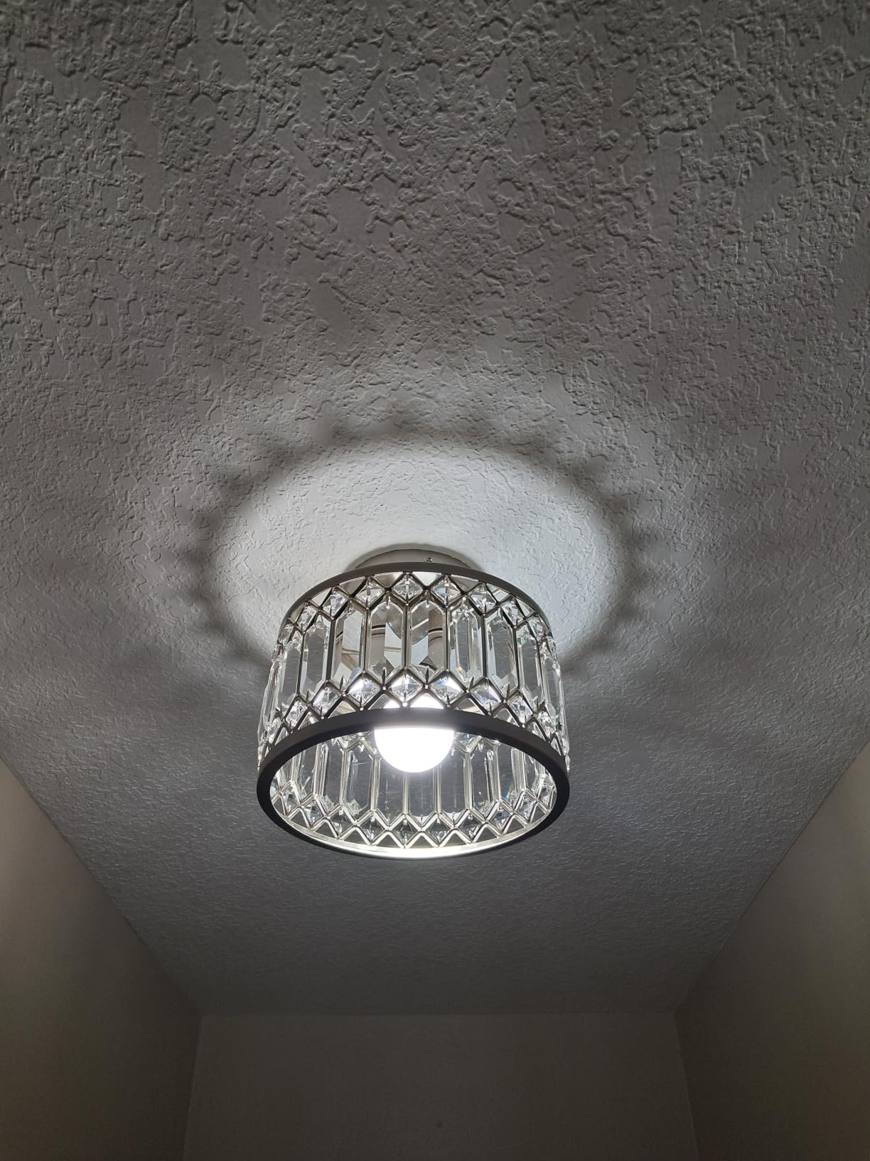 Rpzloila Crystal Ceiling Light Fixture, Modern Semi Flush Mount Ceiling Light,Crystal Chandelier for Kitchen Bedroom Bathroom Entryway Black (Bulb not Included) customer photo 1