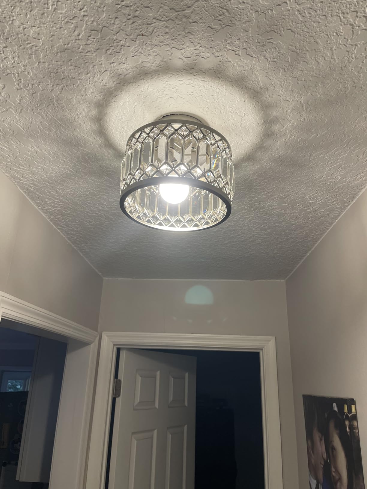 Rpzloila Crystal Ceiling Light Fixture, Modern Semi Flush Mount Ceiling Light,Crystal Chandelier for Kitchen Bedroom Bathroom Entryway Black (Bulb not Included) customer photo 2