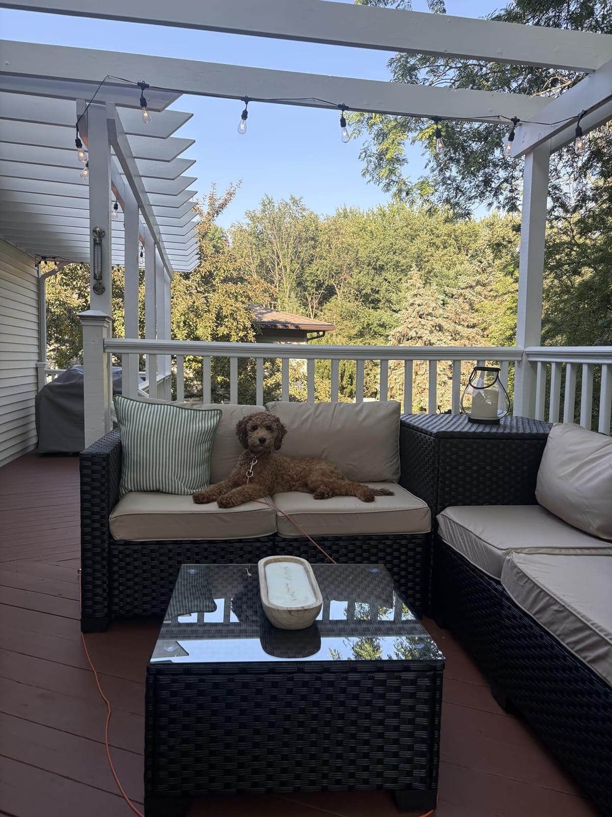 WAROOM Patio Furniture Set 4 Piece Conversation Sets Brown Rattan Outdoor Couch Loveseat Wicker Sectional Sofa with Storage Box Glass Top Table, Khaki Cushion customer photo 1