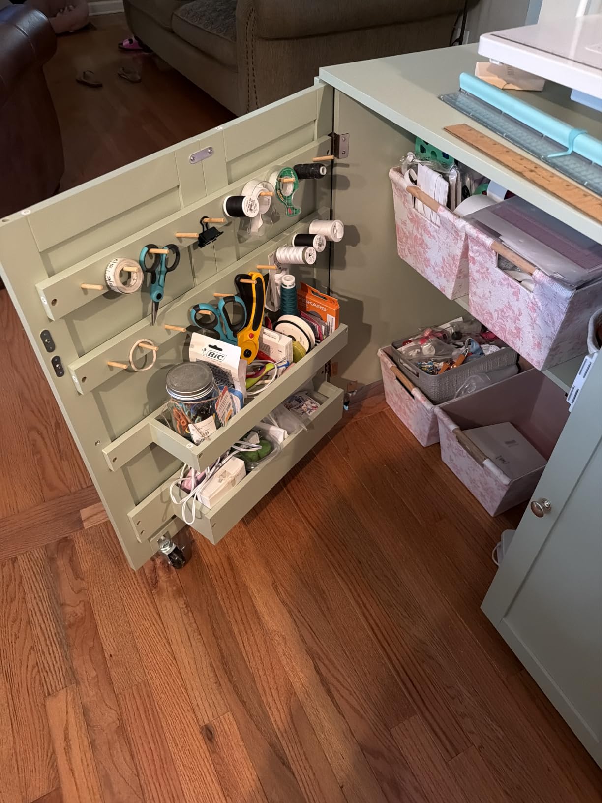 Best Choice Products Large Folding Sewing Table, Multipurpose Portable Craft Station & Side Desk w/Compact Design, Caster Wheels, Storage Shelves, 2 Storage Trays, Magnetic Doors - Natural/White customer photo 1