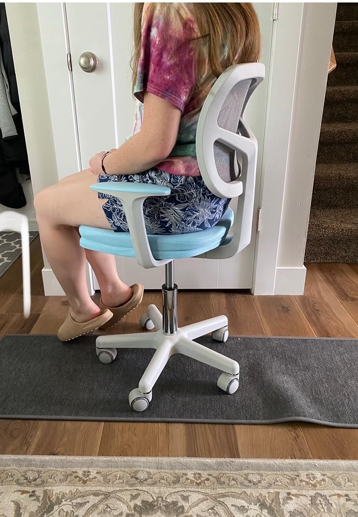 GIANTEX Kids Desk Chair, Ergonomic Adjustable Teen Task Chair w/Y-Shaped Lumbar Support, Armrest & Universal Wheels, Mesh Kid Office Chair for Sturdy, Kids Computer Chair for Boys & Girls 4-12, Grey customer photo 1