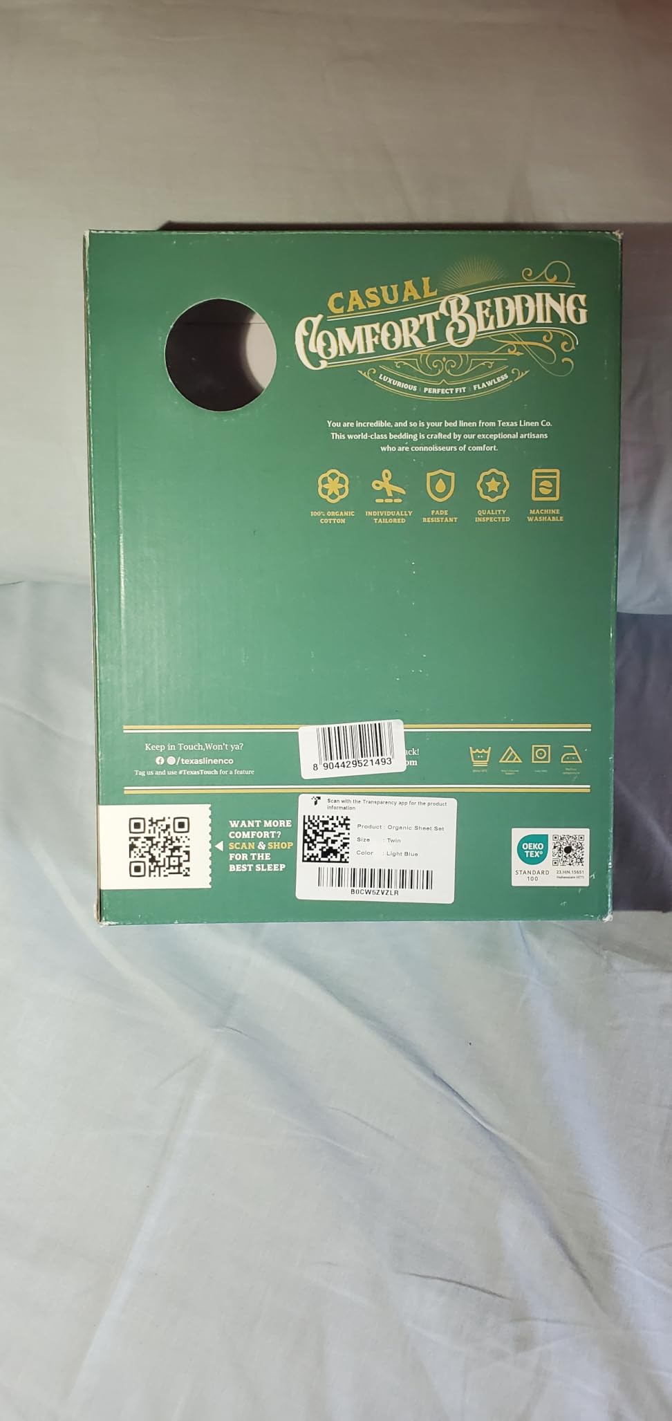 TEXAS LINEN CO. 100% Organic Cotton Sheets Queen Size - 4 PC Organic Cotton Queen Size Percale Weave Sheet Set, Soft, Cooling, Crisp & Breathable, 16