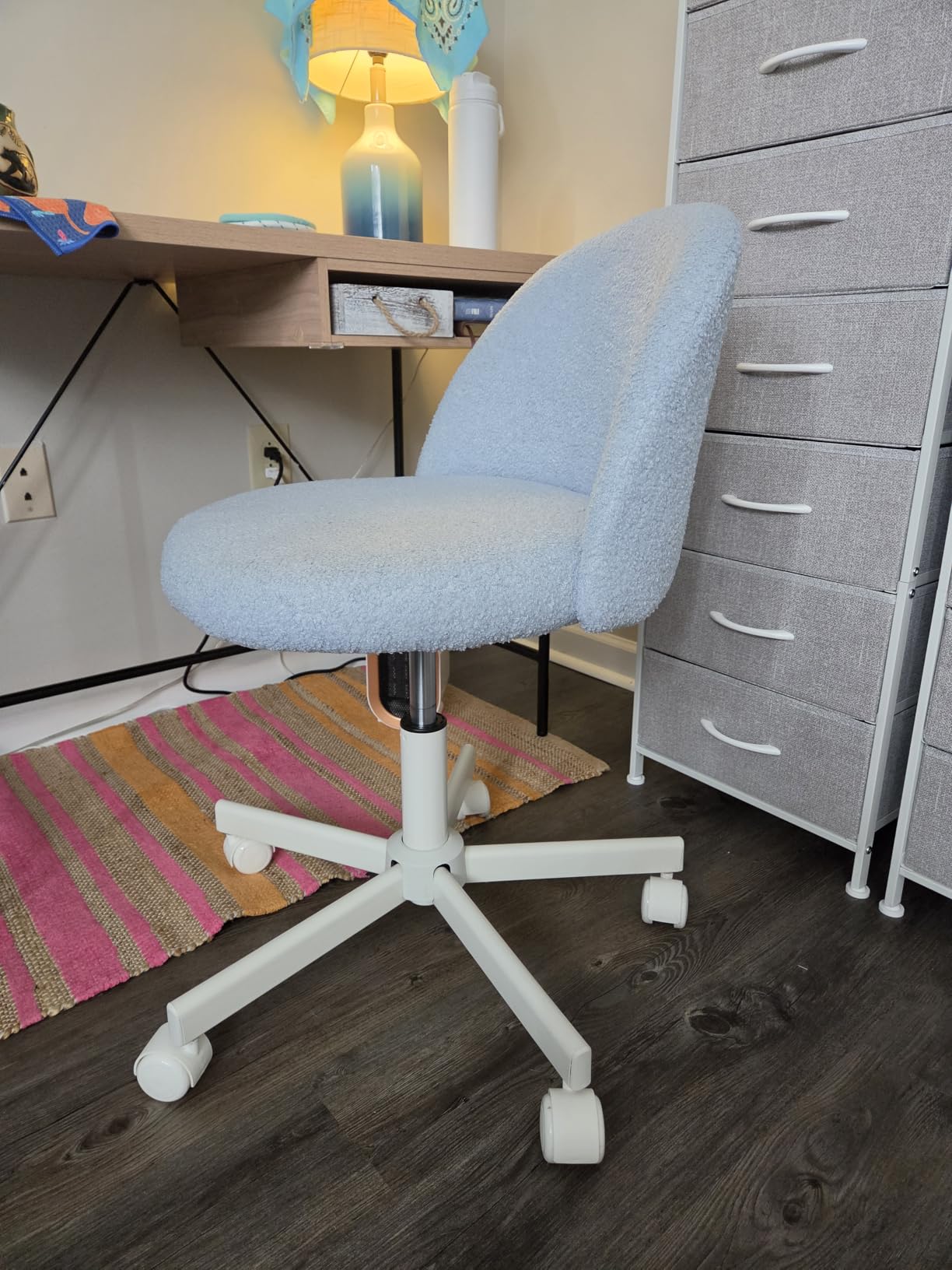 VINGLI Cute Candy Chair Armless Comfy Small Office Desk Vanity Chair with Wheels & Lumbar Support,Teddy Adjustable Rolling Swivel Computer Task Ch for Home Office,Bedroom,Gentle Pink customer photo 1