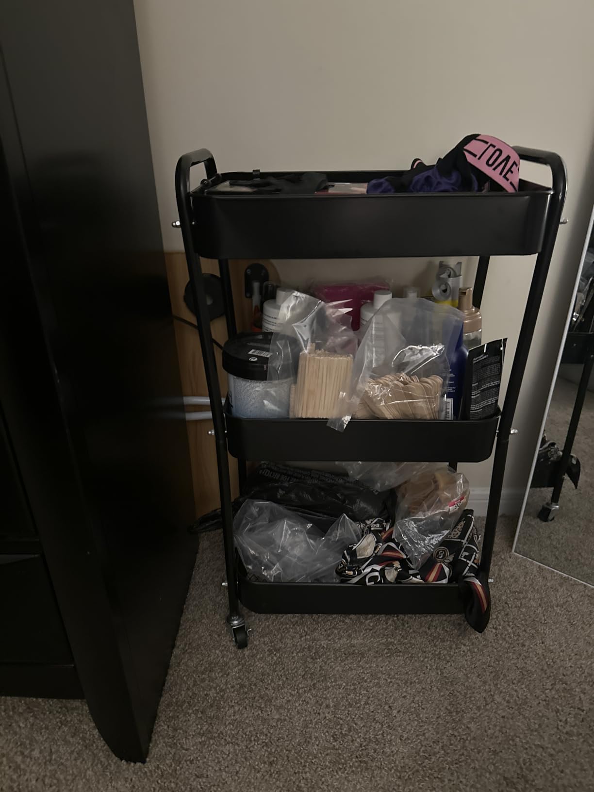 ZOES HOMEWARE 3 Tier Metal Rolling Cart on Wheels,Heavy Duty Utility Cart | Sturdy 3 Tiered Rolling Storage Cart With Hooks, Great For Craft, Art Workspace, Kitchen ,Snack And Office Storage, Black customer photo 1