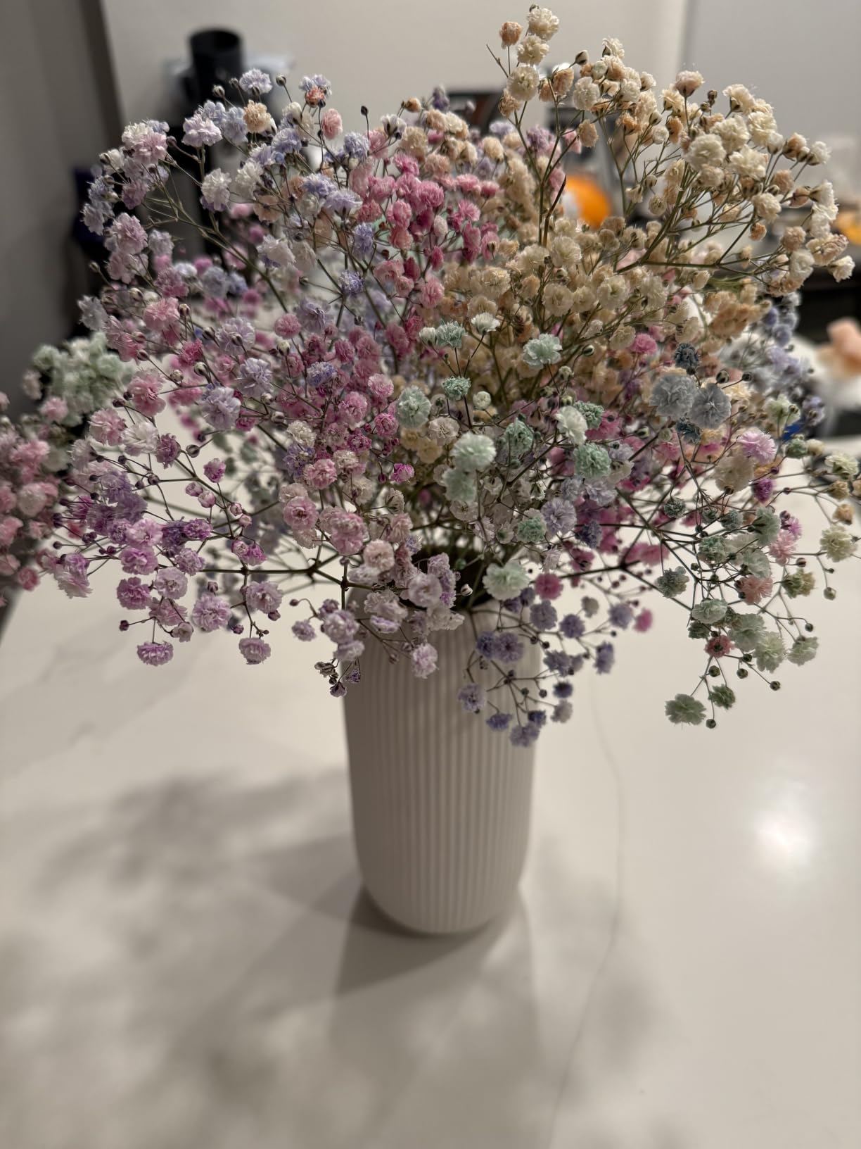 Ceramic Vase for Flowers – Modern Small Ribbed Textured Flower Vase for Home Decor, Pampas Grass, Decorative, Farmhouse, Coffee Table, Kitchen Centerpieces, Bookshelf and Home Living (White) customer photo 2