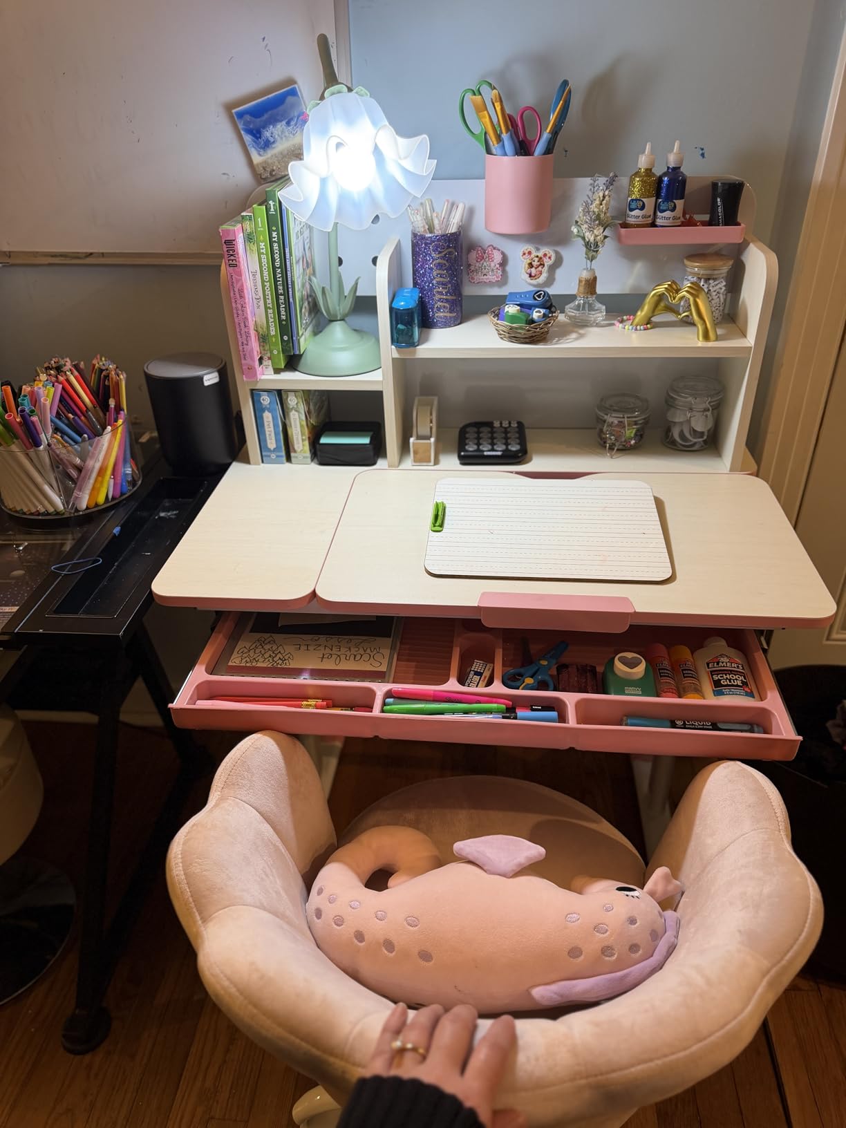 Costzon Kids Study Desk, Height Adjustable Children School Desk with Storage, Tilt Desktop, Pen Holder & Scale Ruler, Student Computer Desk Writing Table for Home School Use, Desk for Kids (Pink) customer photo 1