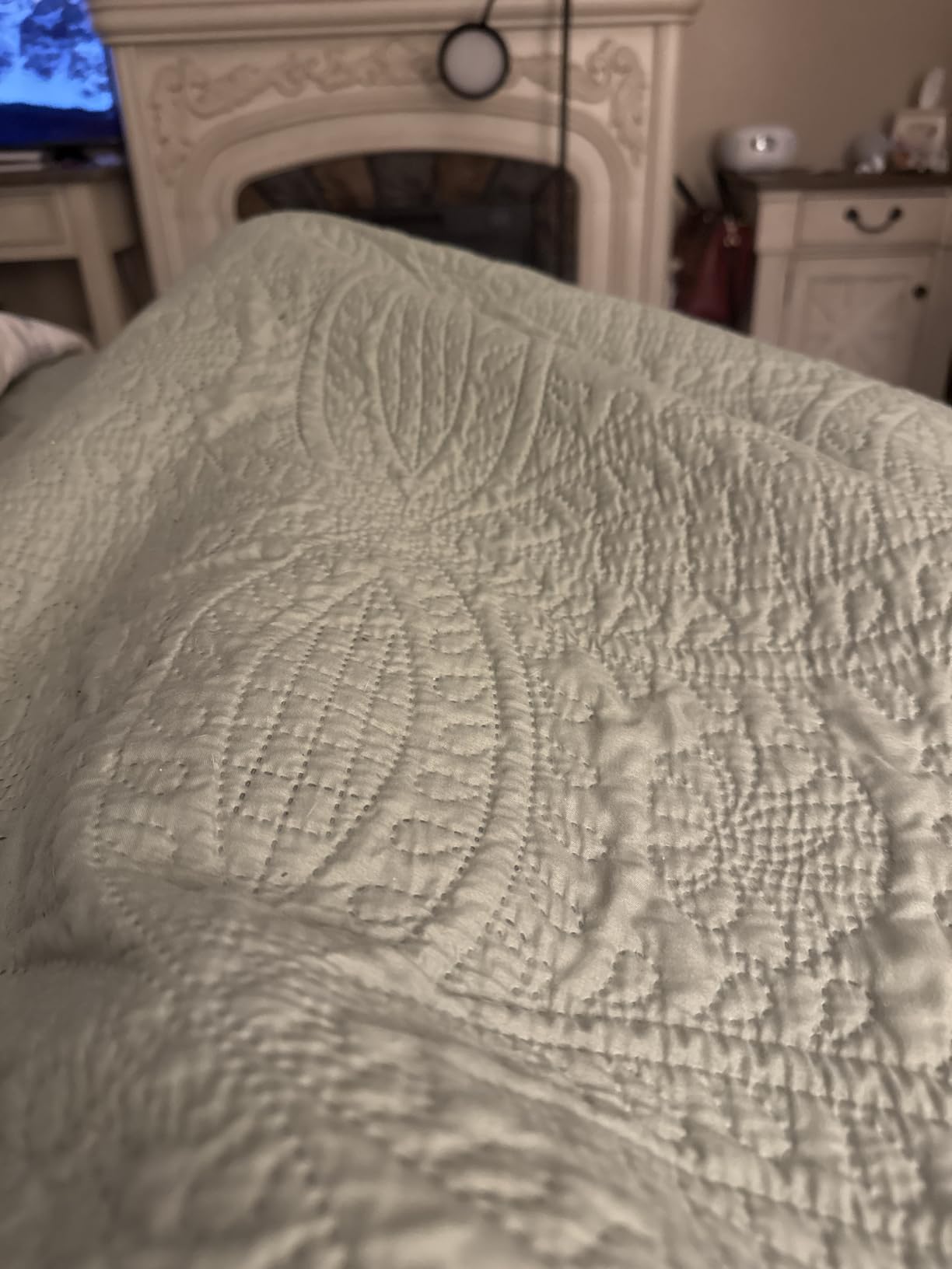 akkialla Queen Quilt Bedding Set,Olive Green Ultrasonic Full/Queen Quilt Set,Lightweight Soft Bedspread Coverlet,Modern Style Coin Pattern Bed Cover for All Seasons,3 Piece(1 Quilt,2 Pillow Shams) customer photo 2
