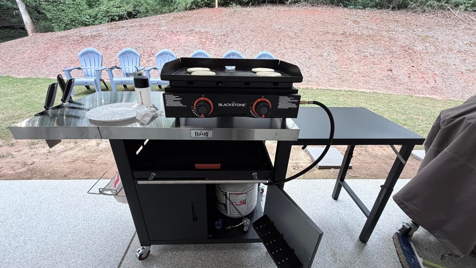 Feasto Outdoor Kitchen Island with Cabinet, 74” x 26” Rolling Grill Table | Grill Table with Stainless Steel Top for Pizza Oven& Griddles, Movable Bar Cart with Pull-Out Plate for Parties & Gathering customer photo 1