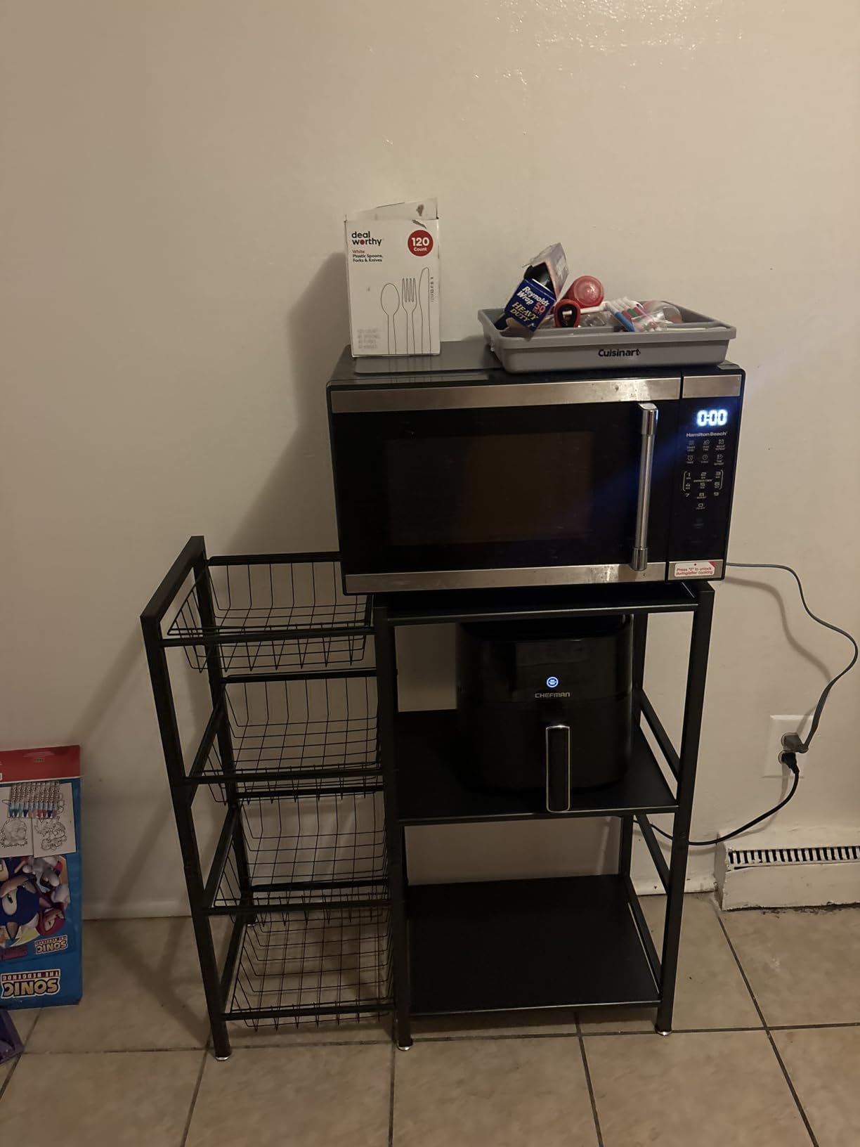 Hastatii Storage Rack Kitchen Baker's Rack - 3 Tiers 4 Baskets, Utility Coffee Bar, Air Fryer Stand with Steel Mesh Baskets customer photo 2