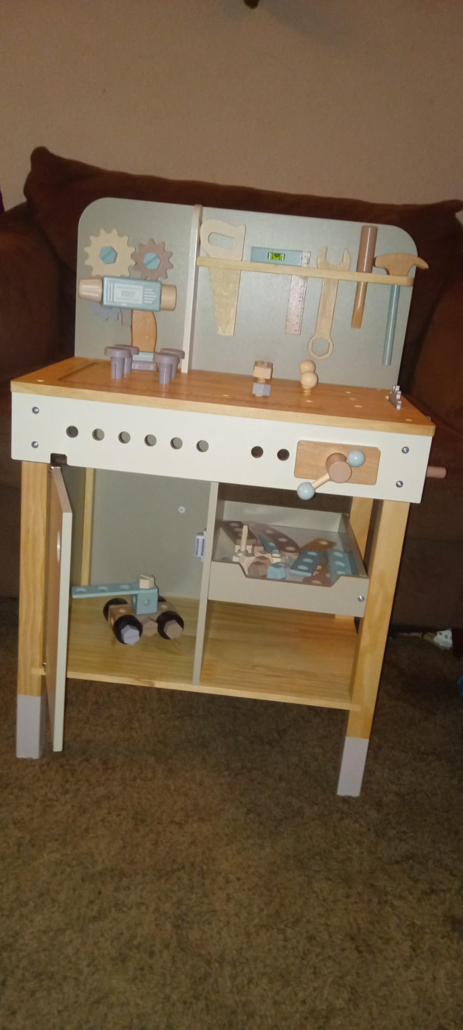 medoga Kids Tool Bench,Wooden Play Tools Set with Kids Tool Belt Workbench Pretend Construction Tools Set Wooden Toy Drill Gift for Boys & Girls Age 3-12 customer photo 1