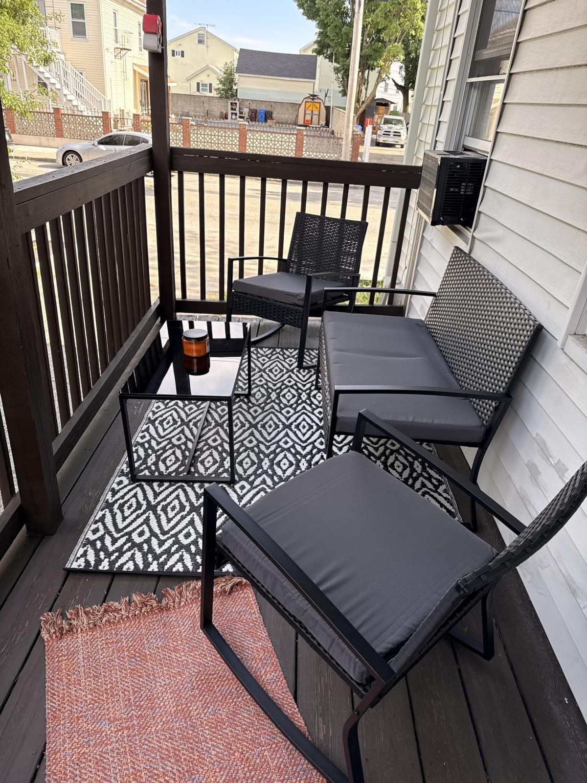 Ahomly 4 Piece Outdoor Patio Furniture Set, Wicker Patio Furniture with Glass Coffee Table, Rocking Wicker Bistro Set, for Backyard, Poolside, Porch (Grey) | Wicker Patio Furniture with Glass Coffee Table, Rocking Wicker Bistro Set, for Backyard, Poolside, Porch customer photo 1
