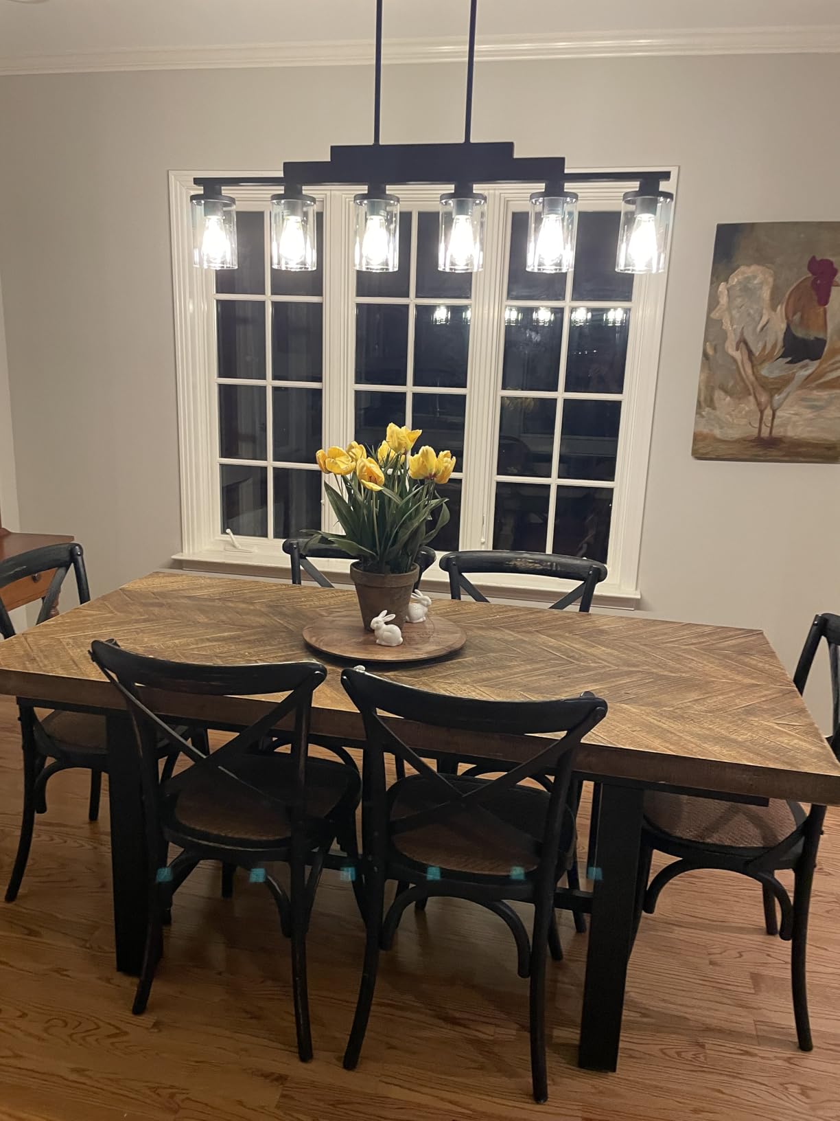 Farmhouse Chandelier 6-Light Dining Room Light Fixture Over Table Kitchen Island Lighting Rustic Chandeliers for Dining Light with Glass Shade Wood Pendant Lights Kitchen Island customer photo 2